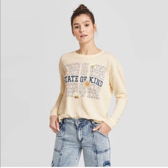 Doe. State of Kind Long Sleeve Embroidered Floral Long Sleev Sweatshirt Top - Picture 1 of 11